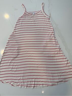 Women's Sleeveless Cream Nightgown with Red Stripes